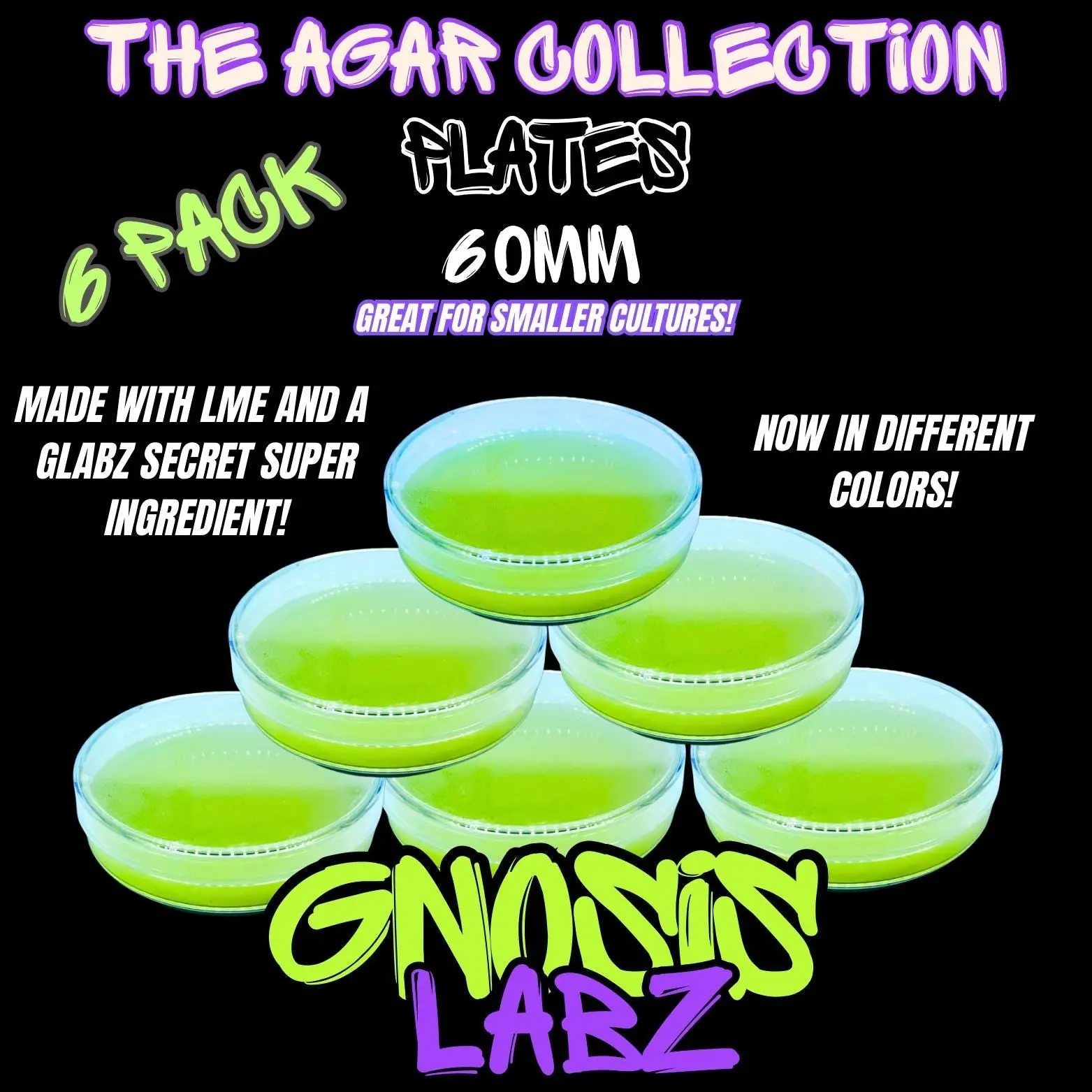 6 Pack of 60mm Agar Plates - Sterilized Agar Media Petri Dishes - Great for Small Cultures (Different Colors Available)