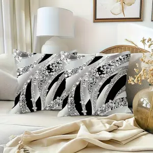 Bohemian Style Geometric Pillow Covers, 2 Piece Set, Silver Color Plush Luxury, Zipper Closure, Farmhouse Decorative Pillows, All Seasons, Geometric Patterns