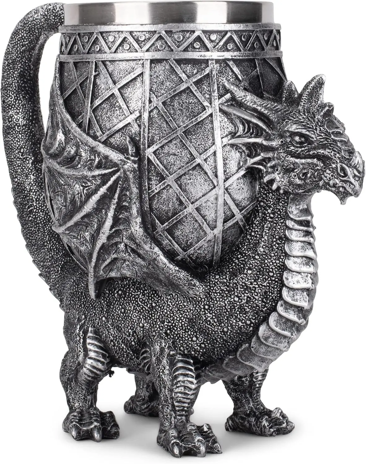 Cottage Garden Dragon Antique Silver 14 ounce Stainless Steel Insert Goblet Chalice Mug