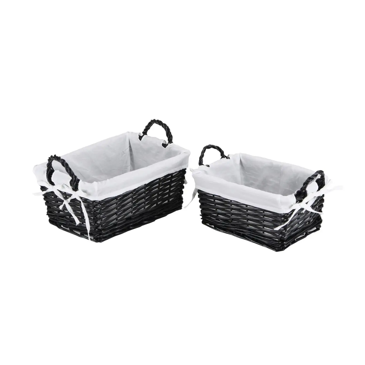 Cheungs UW-9750-2BKL Traditional Decorative Willow Rectangular Storage Basket Organiser with Liner, Black - Set of 2