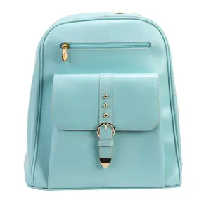 360 Stand McKlein 99558 14.5 in. Top Grain Leather Madison Business Laptop & Tablet Backpack - Aqua Blue, Belt Detail, Magnetic Clasp, Multiple Compartments, Zipper Lock