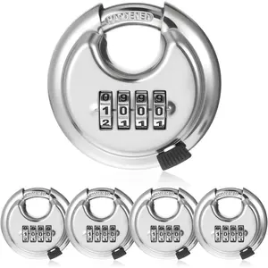 5 Pack 4 Digit Combination Locks, Stainless Code Disc Lock Combo Padlock with 3/8 Inch Shackle Duty Combo Lock for Hasp Latch Sheds Fences Locker