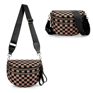 Black And White Checkered Crossbody Bum Bag Fanny Pack, Sling Bag,Crossbody Bags For Women Man Outdoor Traveling Beach Nylon Cross Body Travel Shoulder Handbags Lady Chest Purses Light Sling Backpack Wallet Satchel For Casual Travel Shopping