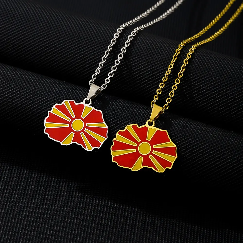 Necklace with North Macedonia Map Flag Pendant, Elegant Pure Copper Jewelry for Men and Women, Fashionable Patriotic Gift, Birthday, Casual
