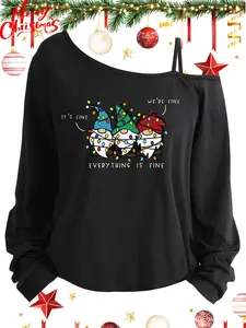 Plus Size Women's Printed Long Sleeve Spaghetti Strap Top, Asymmetrical Neckline, Casual Summer Fashion, Sizes 1-8xl