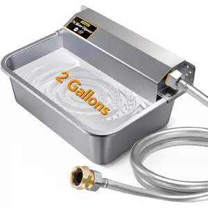 Automatic Water Dispenser for Dogs 2 Gallons, 304 Stainless Steel  Water Bowl Dispenser for Farm Chicken Pets Indoor&Outdoor  Waterer Feeder Fit 3/4'' GHT Faucet Auto Filling Wide Drinking Area