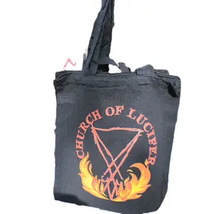 Church of Lucifer Totes - Black Bag with Orange Logo and Flame Design