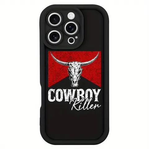 Western Stylish Bull Skull Howdy Punchy Pattern Customized Non-Slip Smartphone Case Cover - Shockproof, Drop-Protection, Rugged Durable Silicone Casing, Protector, Slim Profile, Easy to Carry for iPhone 16,15,14 Pro Max,13,12,11,XR,XS Plus