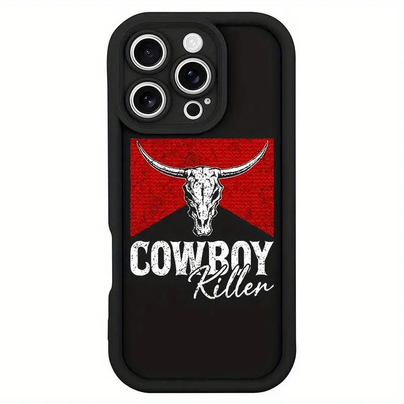 Stylish Cowboy Killers Bull Skull Howdy Punchy Western Pattern Smartphone Casing for iPhone 17/16/15/14 Pro Max/13/12/11 Plus, Shockproof Drop-Protection Rugged Durable Silicone Cover for Handheld Cellphone Devices, Accessories