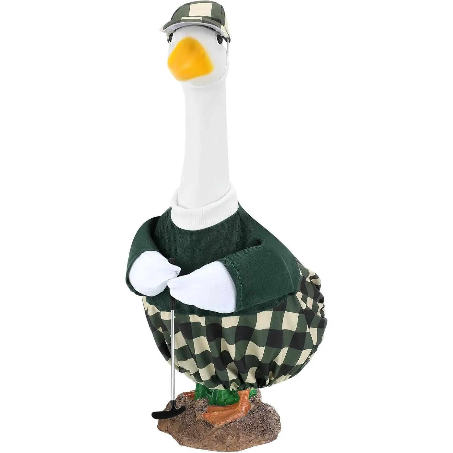 Golfer Goose Outfit Teeing Off Porch Yard Golfer Costume Clothes Fit for 23" Goose with Golf Clubs and Pins for Lawn Decor Outdoor Garden Patio Statue Art