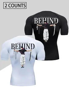 Men's 2-Pack Crew Neck Athletic T-Shirts - Athletic Fashion Activewear, Quick-drying, breathable, and moisture-wicking short-sleeved sports tops with graphic print and high-stretch fabric, suitable for running, training, and fitness.