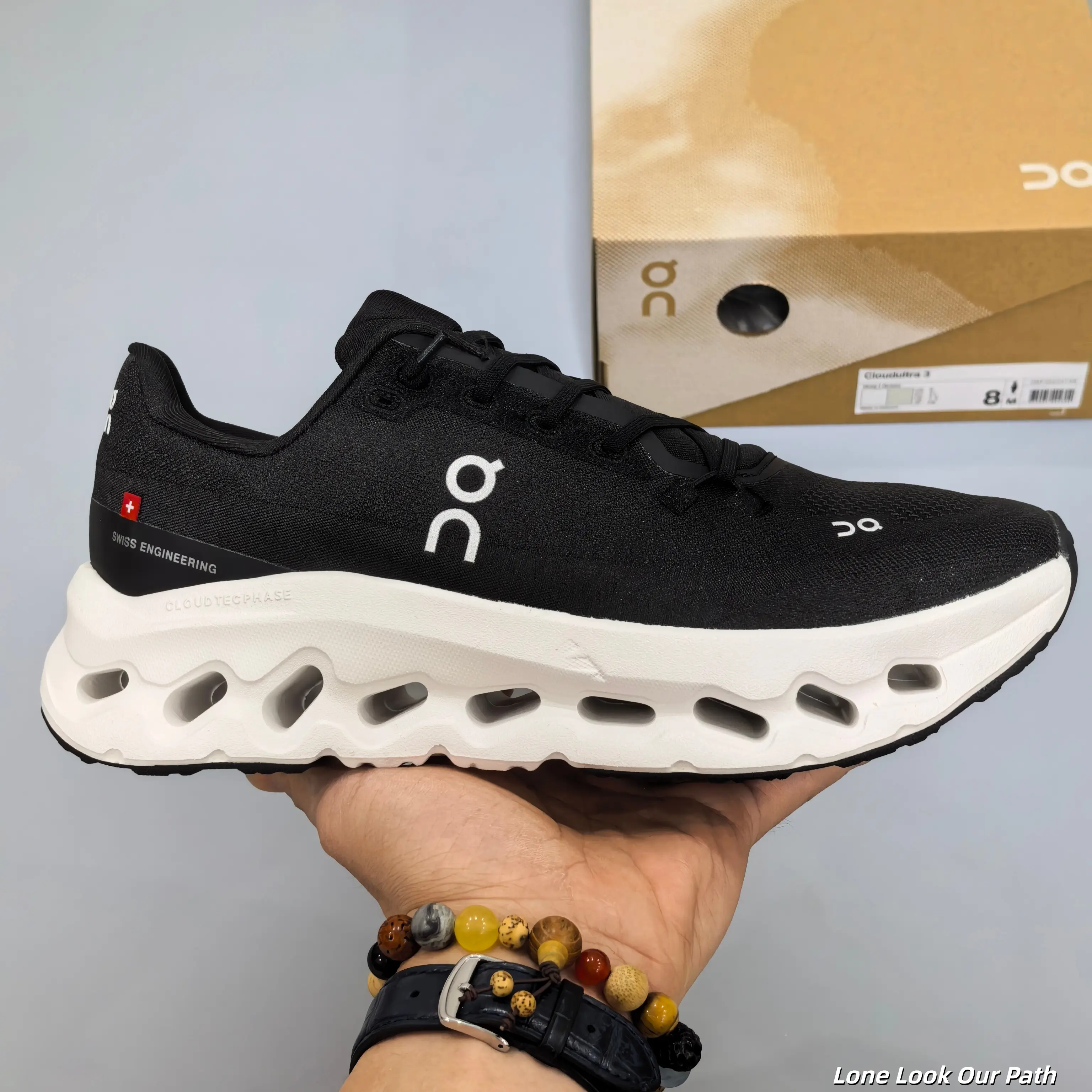 Brand New Original Box Unisex Black White Knit Running Shoes Lightweight Ring Wave Hollow Cream Layer Cushion Non Slip Breathable Mesh Gym Walking Casual Athletic Sneakers US Sizes 5-12