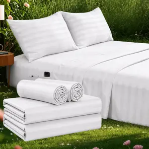 Sheet Set - 4-Piece Striped Pattern Brushed Microfiber Bedding Comfy Breathable Up to 16" Deep Pocket Fitted Sheets Easycare All-Season Bedding Set with 1 Fitted Sheet, 1 Flat Sheet, 2 Pillowcases Summerwins