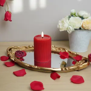 Flameless Candles Fluted Ribbed LED Pillar Candles set of 1 with Realistic Reflective Melted-Wax Effect – Flickering Flame, Remote, Dimmable, Flameless, Battery Operated, Home & Wedding Decor