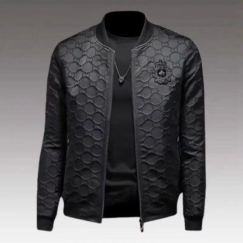 Men's Spring and Autumn Business Casual Jacket Trendy Brand Thin Badge Embroidery Baseball Collar Jacket Slim Fit Long Sleeve Black Jacket Casual Retro School Style Streetwear Set Men's Jacket Business Casual Jacket Men's Clothing