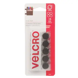 Velcro Sticky Back General Purpose Stick-On 5/8in Coins, 15 Sets - Black