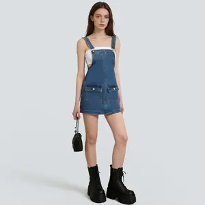 FireSwan Greenish 2026 Overall Denim Mini Sleeveless Casual Basic Dress Womenswear Adjustable Strap Jean Rompers with Pockets #TikTokShopSpringGlowUp