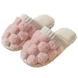 Women's & Men's Comfy House Slippers Fuzzy Memory Foam Warm Cotton Soft Lightweight Indoor Shoes Non-slip Sole Waffle Weave Design Round Toe Slipper Girl