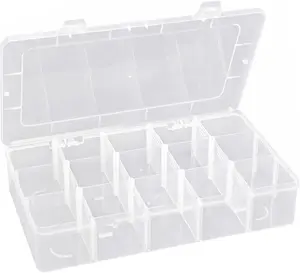 Hlotmeky Plastic Organizer Box with Dividers Bead Organizer 15 Large Grids Tackle box Organizer Clear Snackle Box Container