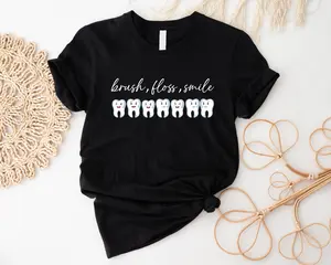 Brush Floss Smile T-shirt, Dental Student Shirt, New Dentist Gift Tee, Dental Hygienist Short Sleeve, Dental Assistant Appreciation T-shirt.
