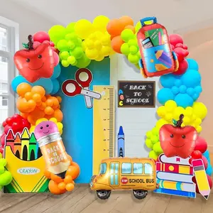 158 count  to School Balloon Garland Arch Kit, School Bus House Pencil Bag Foil Balloon with Rainbow Balloons for First Day of School  Graduation Party Supplies