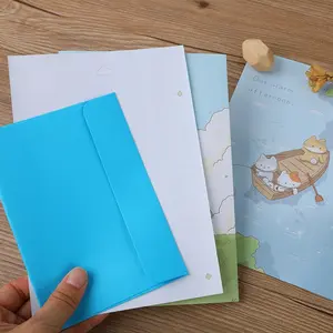 36pcs Creative Chinese Style Cartoon Cat A5 Embossed Envelope Stationery Set, 4 Styles, Includes 12 Envelopes + 24 Sheets