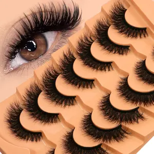 GROINNEYA 7 Pairs Fluffy False Eyelashes Cat Eye Lashes Natural Look Full Strip Lashes Lively Curl Fake Lashes Dramatic Wispy Eyelashes,For Daily Wear