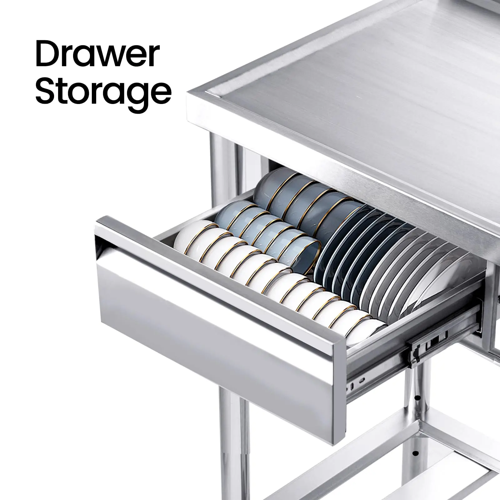 Garvee Stainless Steel Utility Sink with Extendable Faucet - Single Self-Supporting Basin 100 cm with Worktop and Drawer - Ideal for Kitchen, Laundry, Farm or Outdoor Use