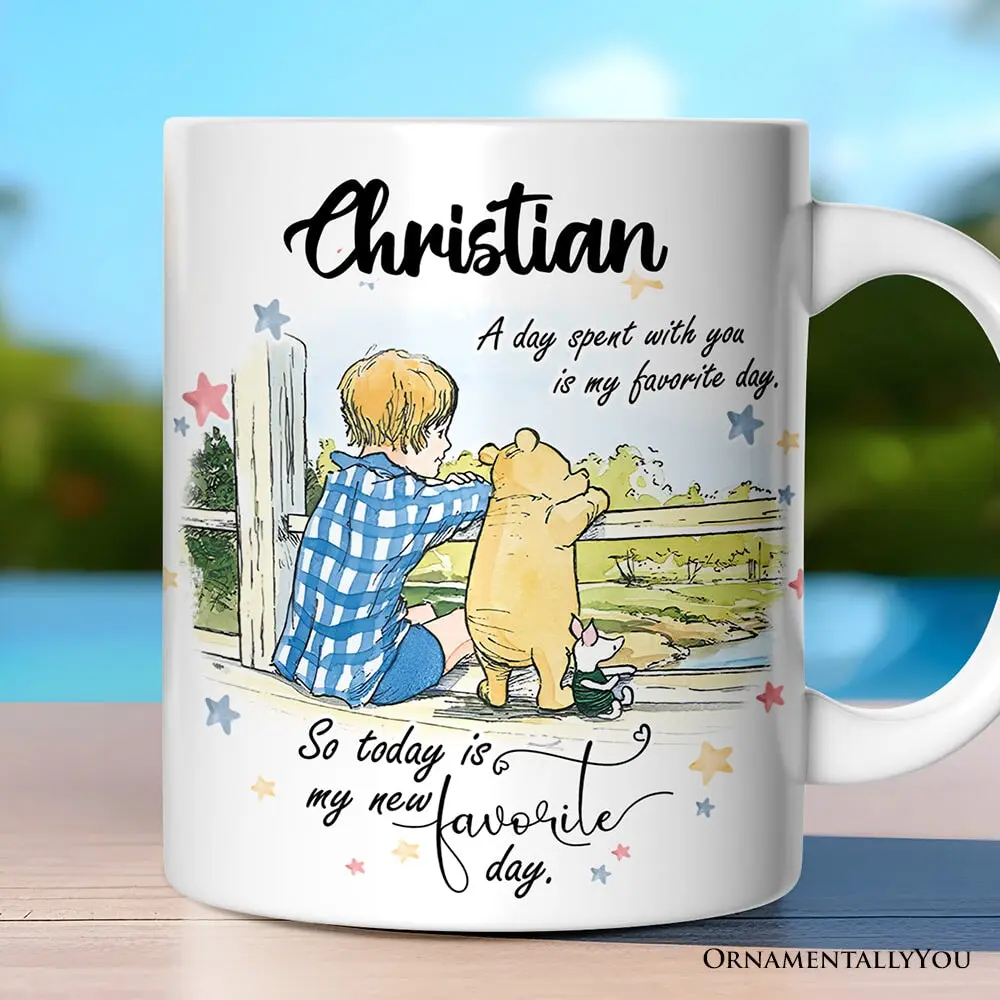 A Day with You is My Favorite Winnie-the-Pooh Personalized Mug, 1926 A.A. Milne Gift with Custom Name