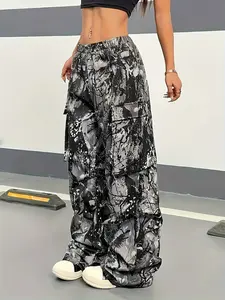 Women's Plus Size Tie Dye Cargo Pants, Casual Bohemian Trousers, Casual Fashion Long Loose-Fitting, Comfortable Daily Wear with Pockets, Casual Streetwear Trousers