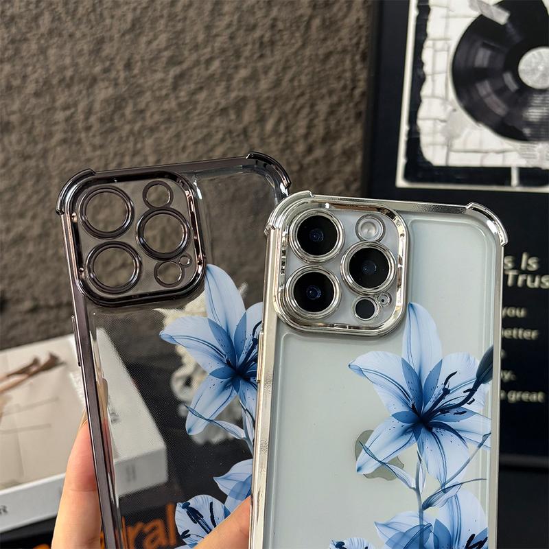 Blue Lily Whisper for Phone Phone Case for iPhone 17/16/15/14/13/12/11/xs/xs max/xr/Samsung/S22/S23/S24/S25PLUS  FE ULTRA  EDGEElegant White Floral Soft TPU Shockproof Protective Cover Gift