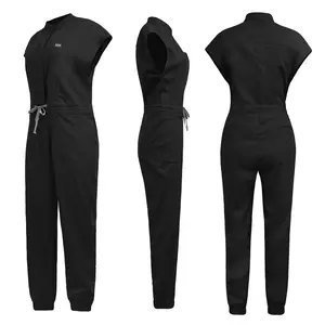 New One-Piece Medical Facial Scrub Stand Collar Flounced Sleeve Zipper Operating Room Doctor Nurse Nurse Work Clothes Women Basic