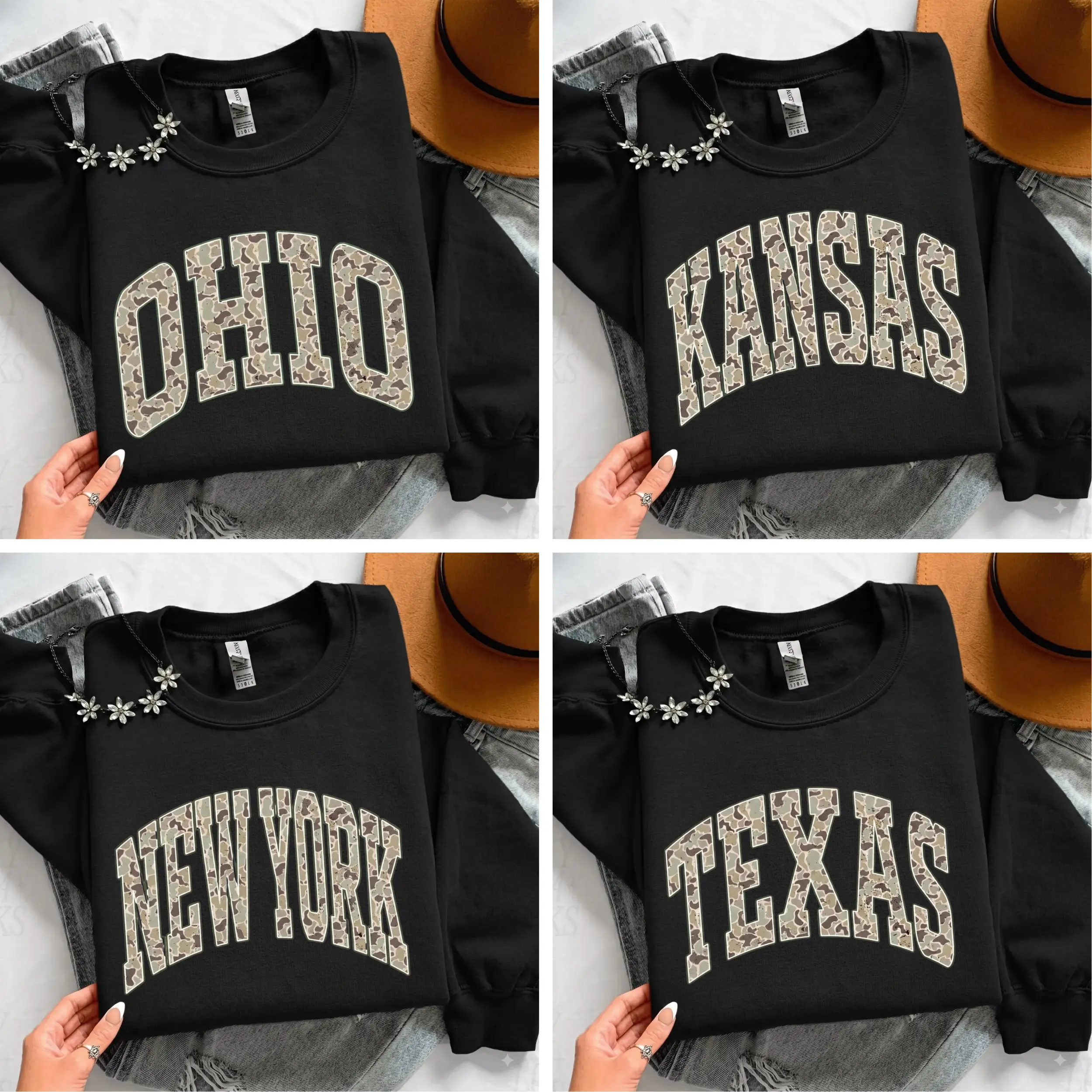 Custom State Camo Print Sweatshirt, Custom Kansas Texas Ohio Georgia New York Crewneck Sweatshirt, Vintage College Letter Sweatshirt, Unisex Pullover, Birthday Shirt, Women & Men Sweatshirt - KL