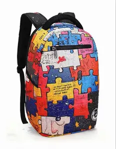 Vibrant Colorful Puzzle Backpack with Graffiti Art, Multiple Zippered Pockets and Padded Comfortable Straps for Casual Everyday Use, School or Travel.