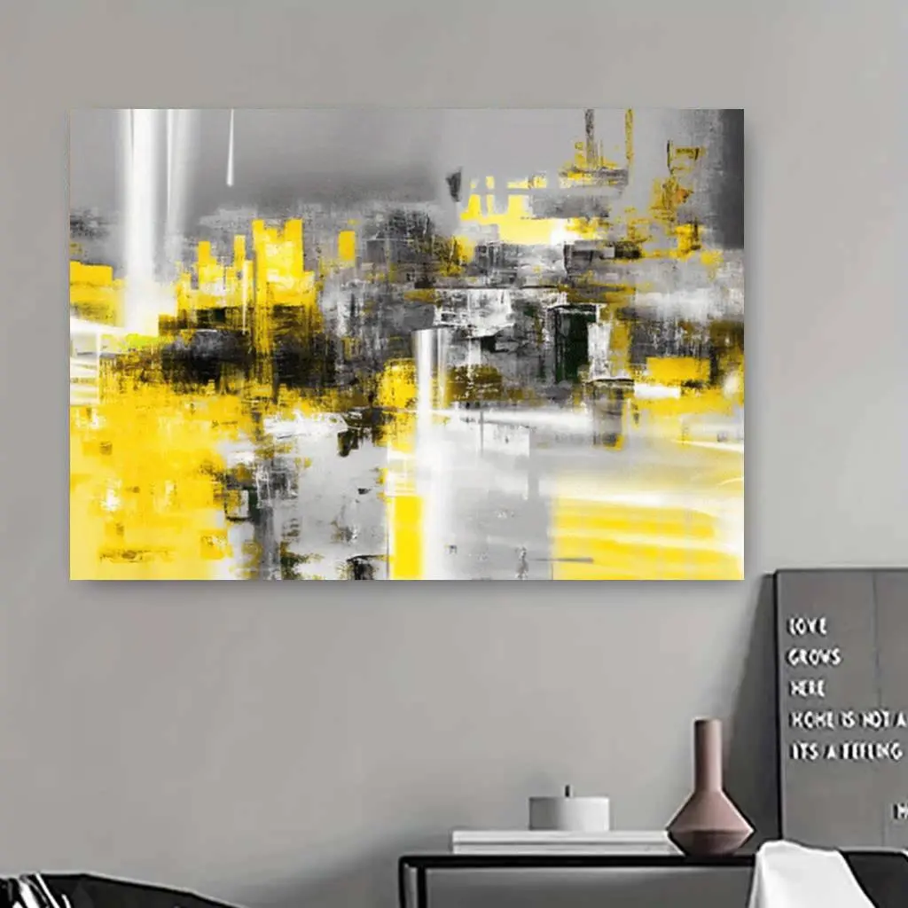 1pc Glossy Yellow Abstract Wooden Framed Canvas Painting, Single Print, Modern High-Quality Ready-to-Hang Home Decor, Multi-Size Including 12 x 18 inches & 16x24inch(40x60cm), Wall Art for Living Room, Ideal Gift for Gift Seekers