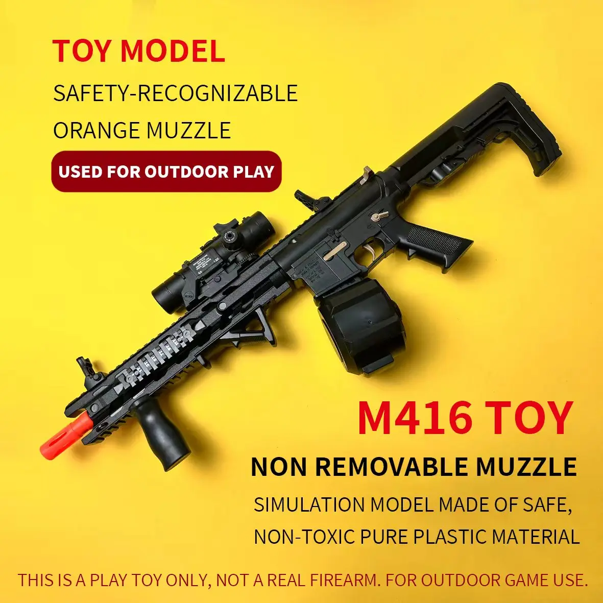 75cm electric M416 toy model，electric toy Gel Blaster， fun toy, non removable orange muzzle，Festive gifts.Age 14+