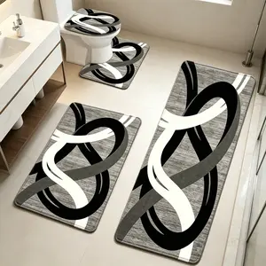 4 Piece Luxury Bathroom Floor Rug Set, Ultra Soft Absorbent Quick Dry Non-Slip Bathroom Mats, Decorative Abstract Line Toilet U-Shaped Pad & Seat Cover, Machine Washable Bathroom Decor Accessories