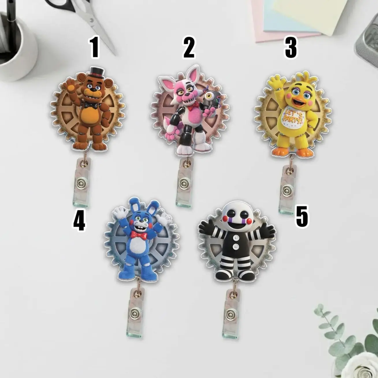 5 ops (not combo 5) FNaF Badge Reel, Five Nights at Freddy’s Nurse ID Holder, Retractable Nurse Teacher Badge Reel