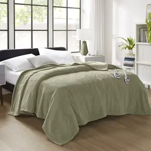 Serta ST54-3589 84 x 90 x 0.25 in. Dream Soft Heated Blanket, Sage - Queen Size
