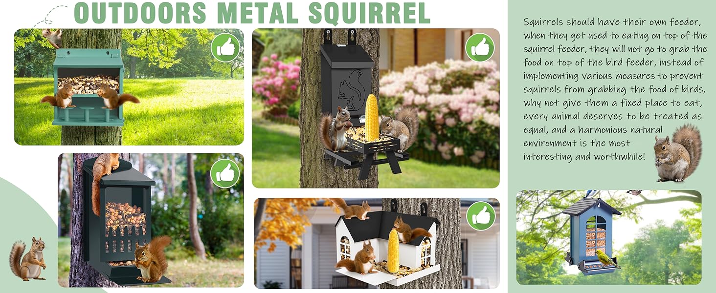 Wildpark Squirrel Feeder for Hanging Outside Tree，Mini Chipmunk Outdoors Squirrel Picnic Bench Feeders Table，Funny Metal House Boxes，Stronger Than Wooden Structure