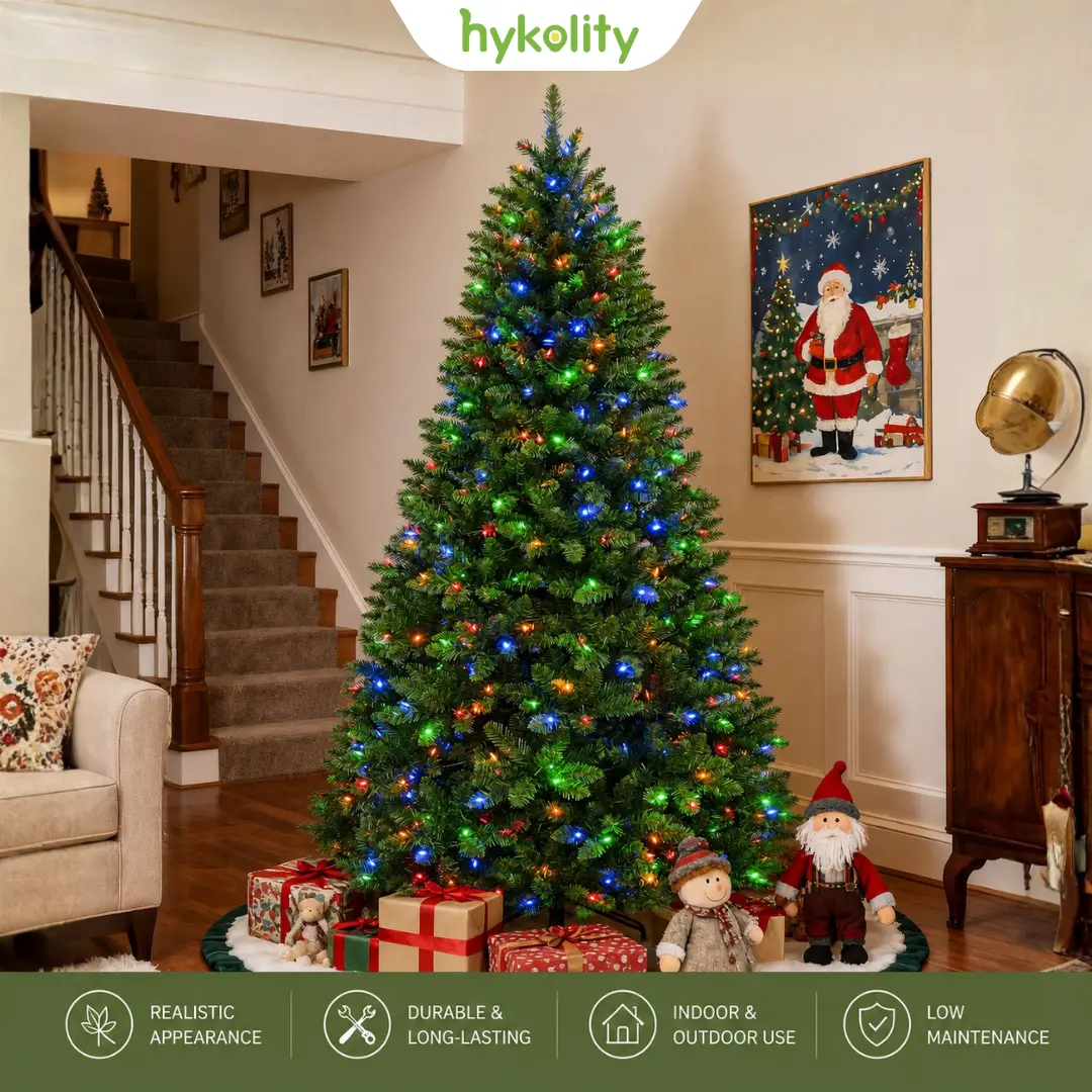 6FT-7.5FT Slim PVC Pencil Christmas Trees, Snow-Flocked Artificial Pine with Color-Changing Pre-Lit LED Lights, Hinged Branches, Durable Metal Stand, Easy Install for Home Holiday Decor