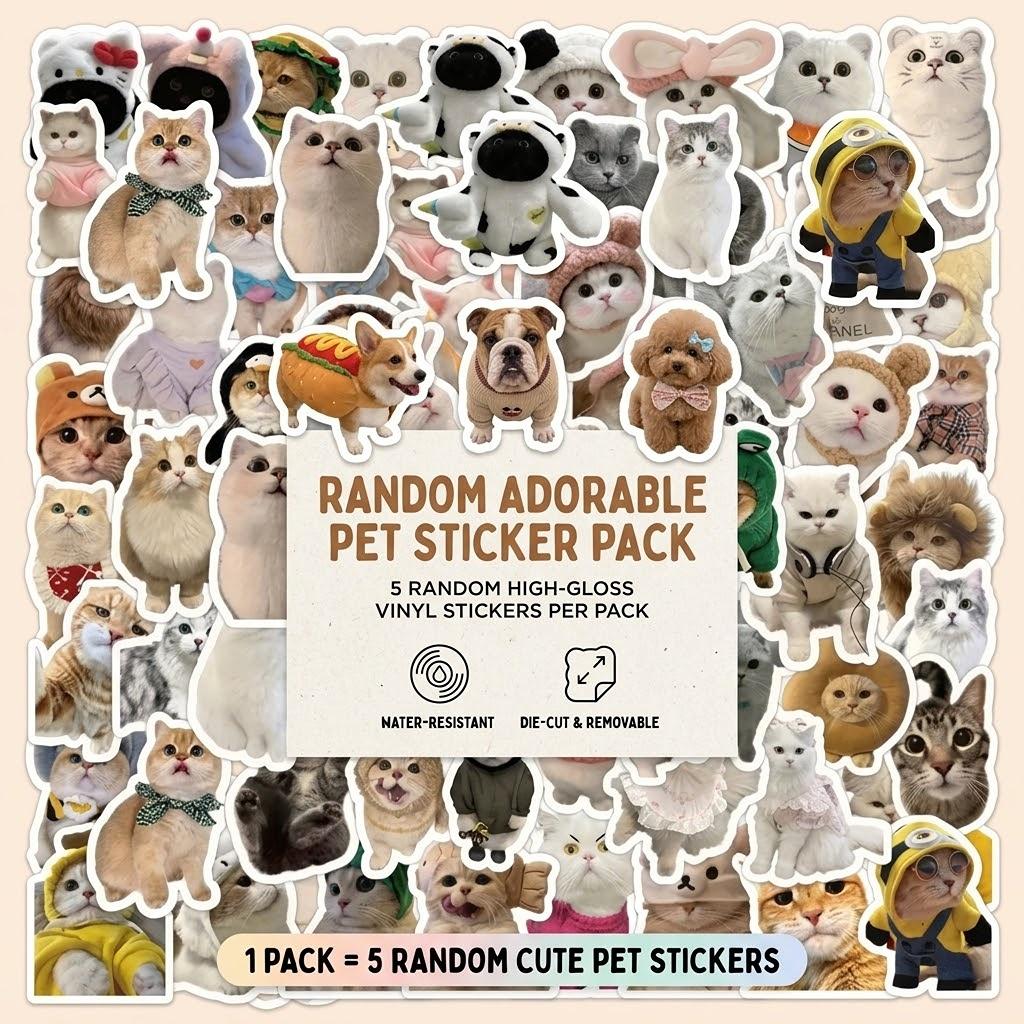 Random Sticker Pack 5pcs Surprise Stickers Set Cute Aesthetic Vinyl Stickers for Phone Laptop Water Bottle DIY Gift