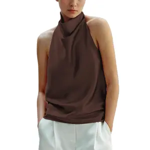 Hixiaohe Women's Backless Strapless Tank Top Sexy Fitted High-Neck Sleeveless Cropped Top Y2K Retro Elegant Satin Strapless Outing Tank