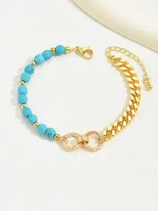 Creative and Luxurious Instagram Style Double Ring Turquoise Multi Chain Mixed Bead Bracelet for Women's Vacation and Date Gifts with Gold Accents