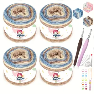 28pcs Yarn for Crocheting Knitting-Gradient Yarn Cake-4 Pack of 100g/3.52 oz-Soft DK Light Weight #3-60% Cotton 30% Acrylic 10% Wool-Perfect for Scarves, Shawls, Blankets and Garments(A)