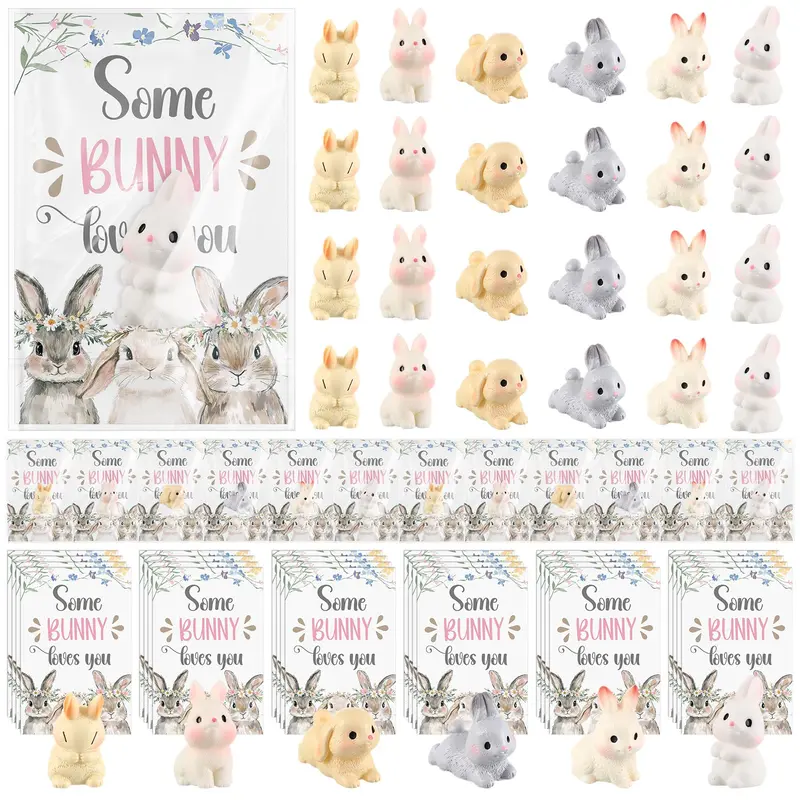 24 Sets Pocket Hug Bunny Gifts Mini Resin Bunny Heart Card Spring Animals Party Favors Classroom Exchange Reward Prizes for Students Gift Bag Fillers Emotional Support Holiday Gift for Bunny Animal Lovers