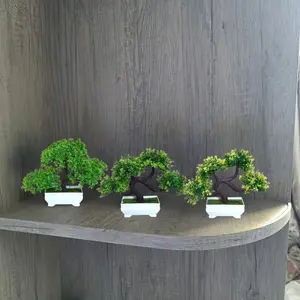 3pcs Artificial Potted Plants, Plastic Faux Greenery, All-Season Miniature Indoor Plants with Base, Home Office Decor, Holiday Decoration