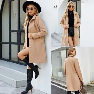 UANEO Women's Winter Wool Blend Camel Mid-Long Coat Notch Lapel Single-Breasted Peacoat Outwear