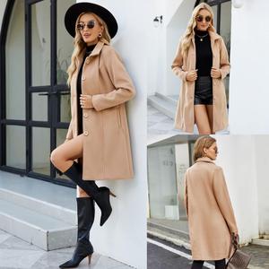 UANEO Women's Winter Wool Blend Camel Mid-Long Coat Notch Lapel Single-Breasted Peacoat Outwear