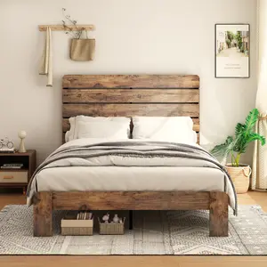 Bed Frame Full /Queen Size, Wood Platform Bed Frame , Noise Free,No Box Spring Needed and Easy Assembly Tool,Large Under Bed Storage,Dark Brown